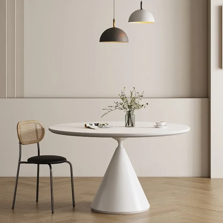 Modern small apartment pure white household round table Delifeng black with turntable meal new full support rock slab round
