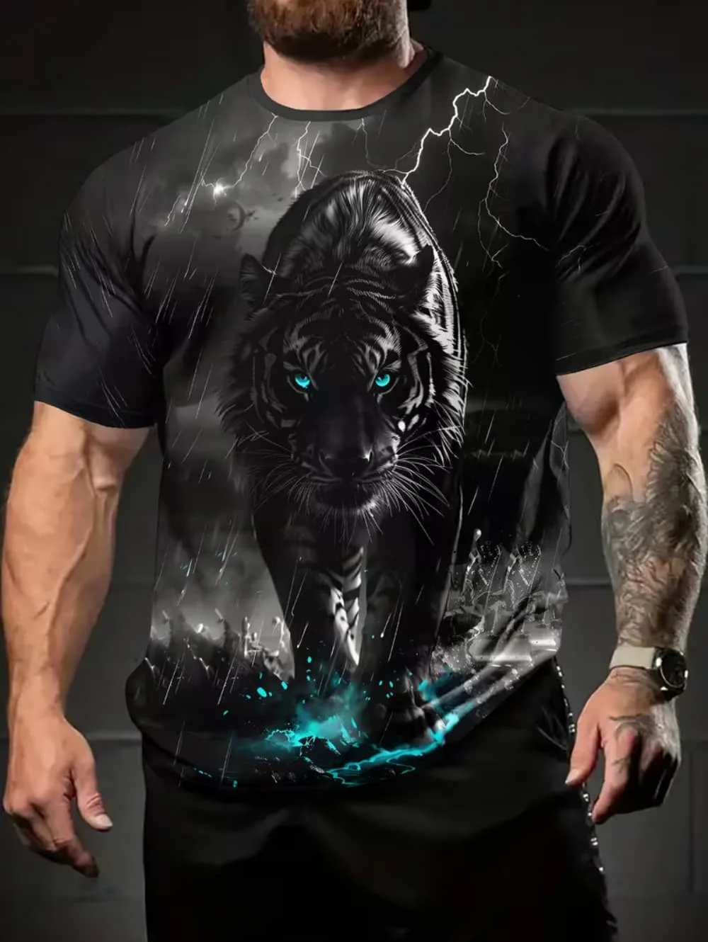 2026 T-Shirt for Men Harajuku Tiger Print Fashion Summer Short Sleeve Tops O-Neck Animal Graphic Tee Casual Loose Men's Clothing