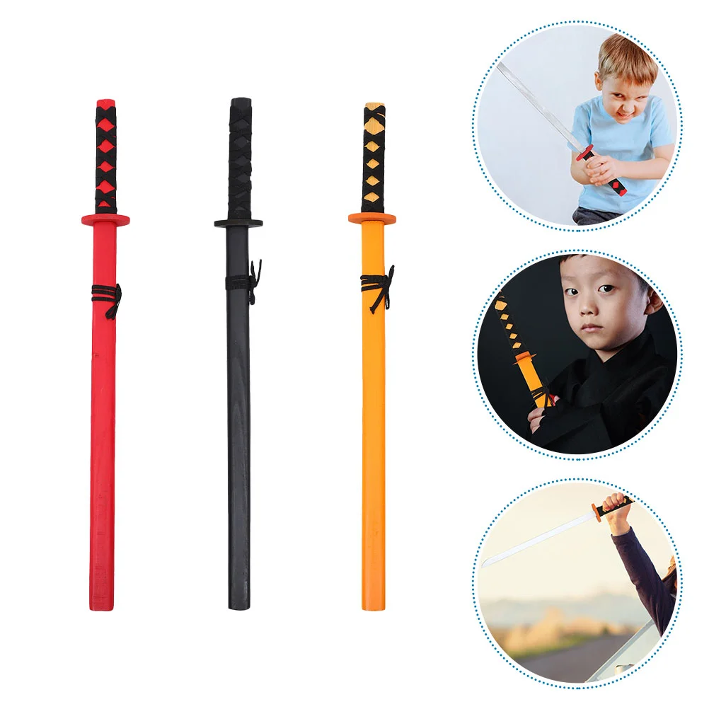 3pcs Wooden Katana Wood Cosplay Prop Japanese Kids Toy