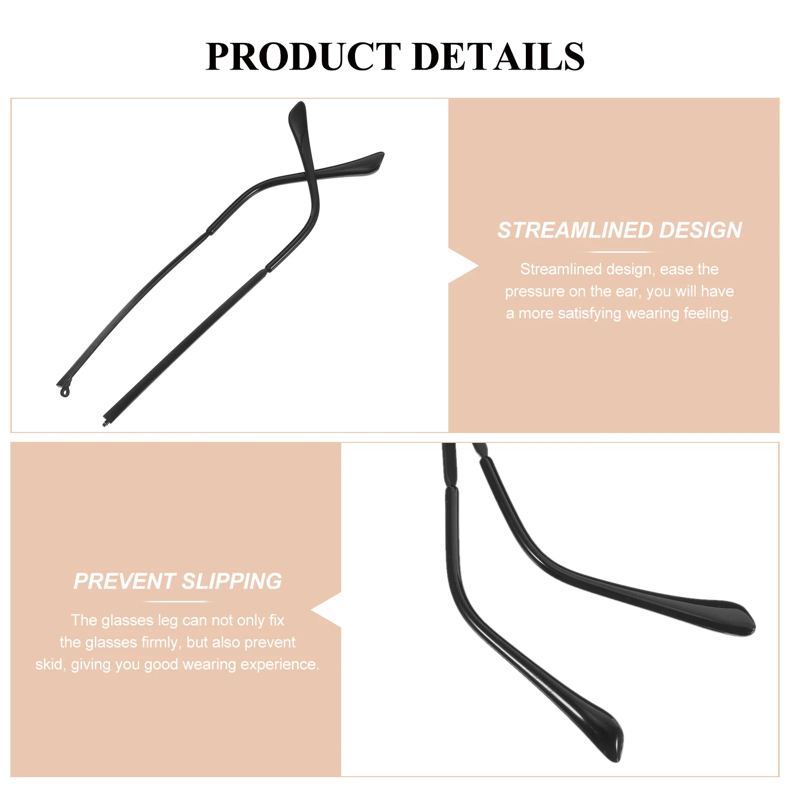 อุปกรณ์เสริมแว่นตา ขาแว่นตาโลหะสีดำ ชุดซ่อมขาแว่นตาอเนกประสงค์ ติดตั้งง่าย ไม่ลื่น