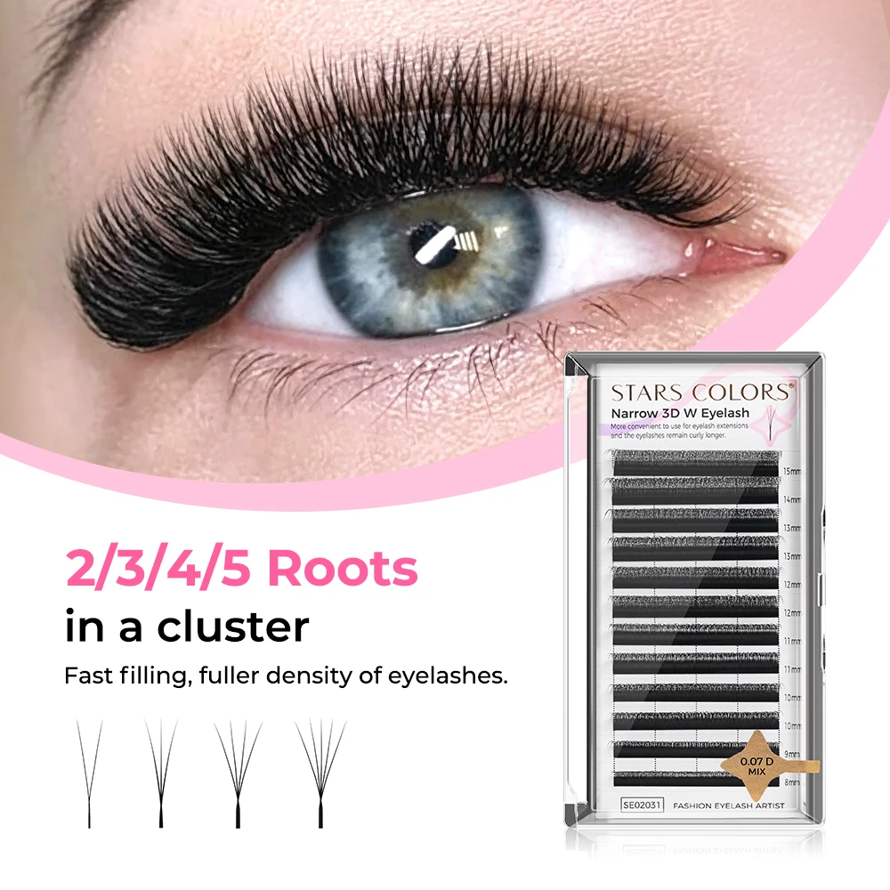 Narrow W Lashes Matte Black False Eyelash Extension MIX Size