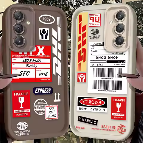 Case for Samsung Galaxy S25 S24 S23 Ultra S22 S21 Plus FE 5G A54 A34 A14 A73 A53 A33 5G Hot Trend Barcode Label D-DHL Silicone