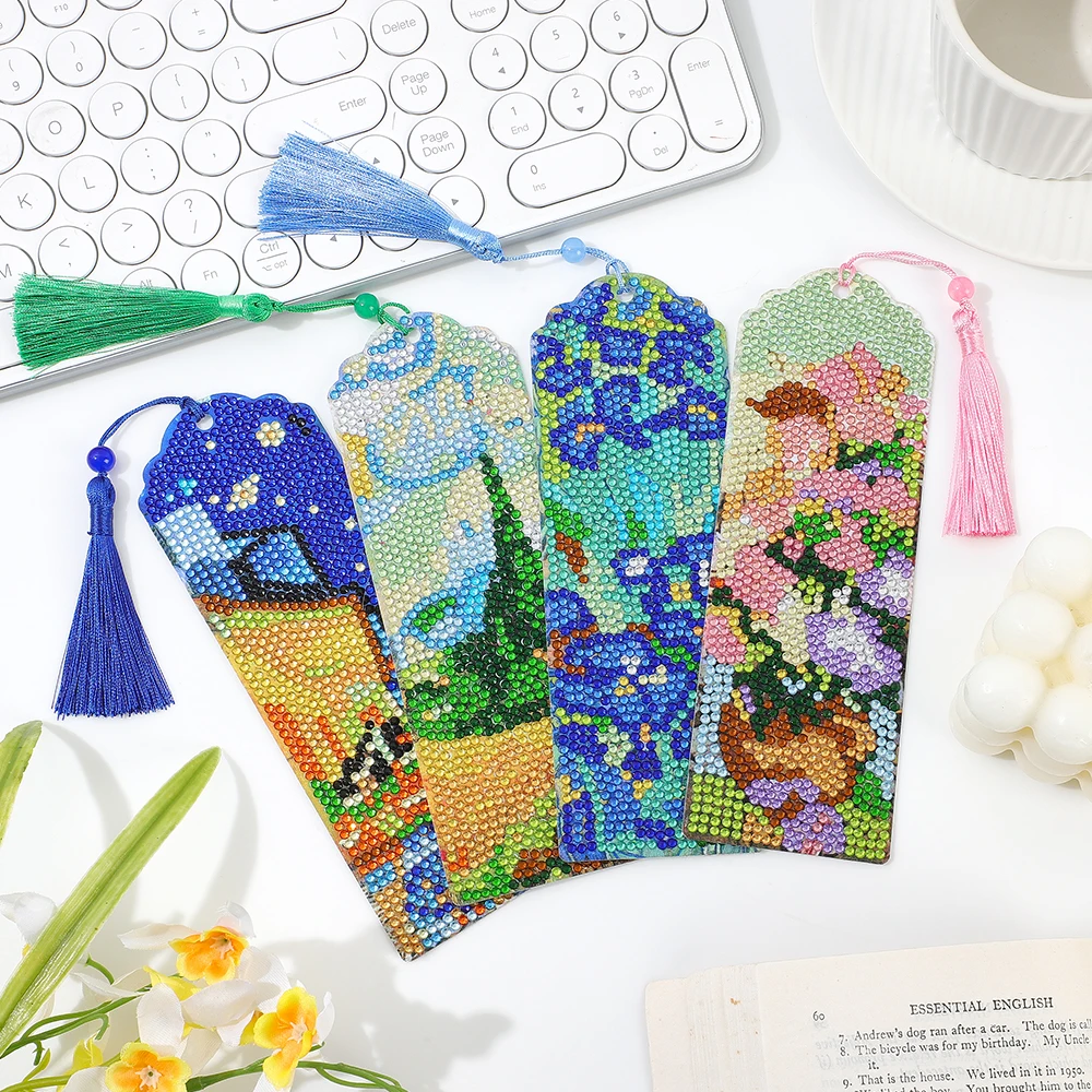 

4 Pack 5D Diamond Bookmarks Kit Vintage Van Gogh Oil Painting Diamond Painting Bookmarks with Tassels for Home Office Decor