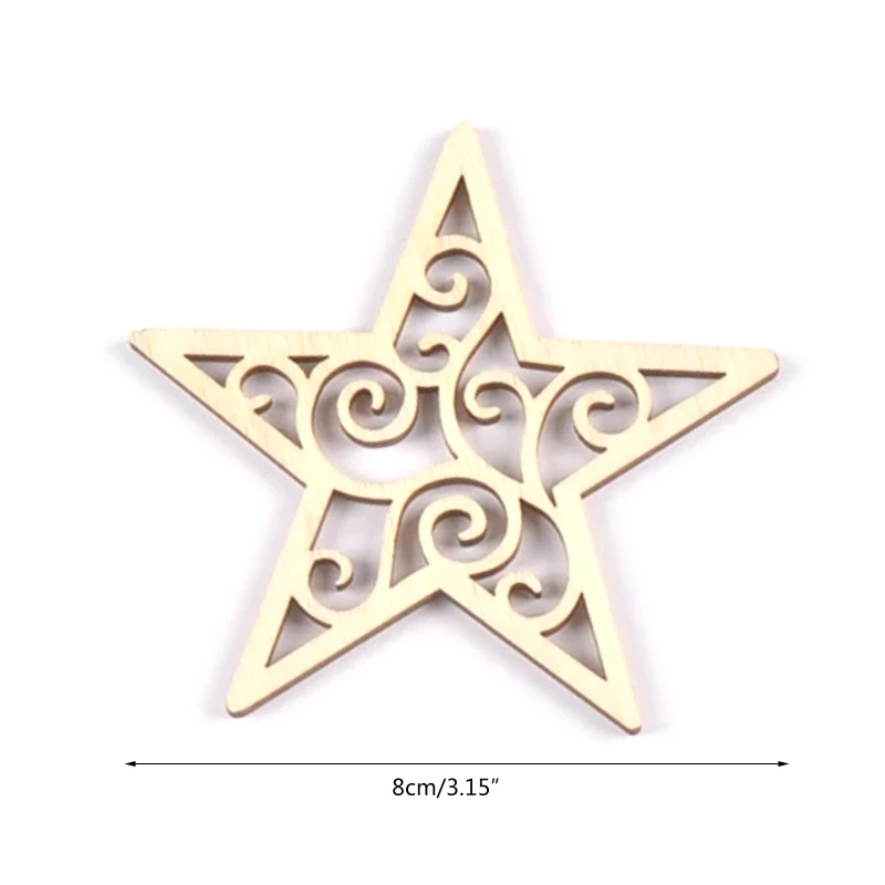 Unfinished Moon Star Heart Hollow Wooden Chips 10 Pcs Unfinished Chip for DIY Eid Ornament Hanging Pendant 45BE