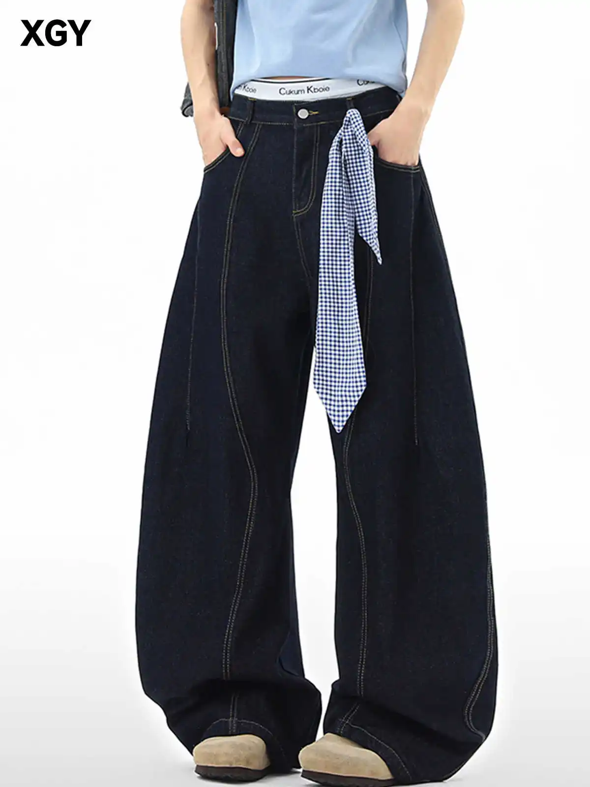 

2025 синие женские джинсы с высокой талией, винтажные прямые мешковатые джинсовые брюки, уличная одежда Y2K, модные широкие джинсовые брюки в американском стиле