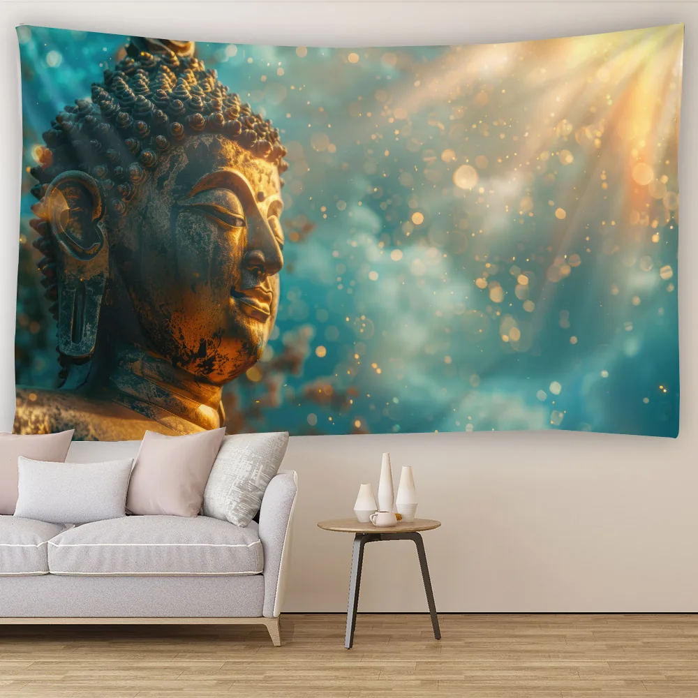 Bohemian Hippie Starry Sky Buddha Art Tapestry - Wall Hanging Lotus Blanket Background Poster for Sofa Cover
