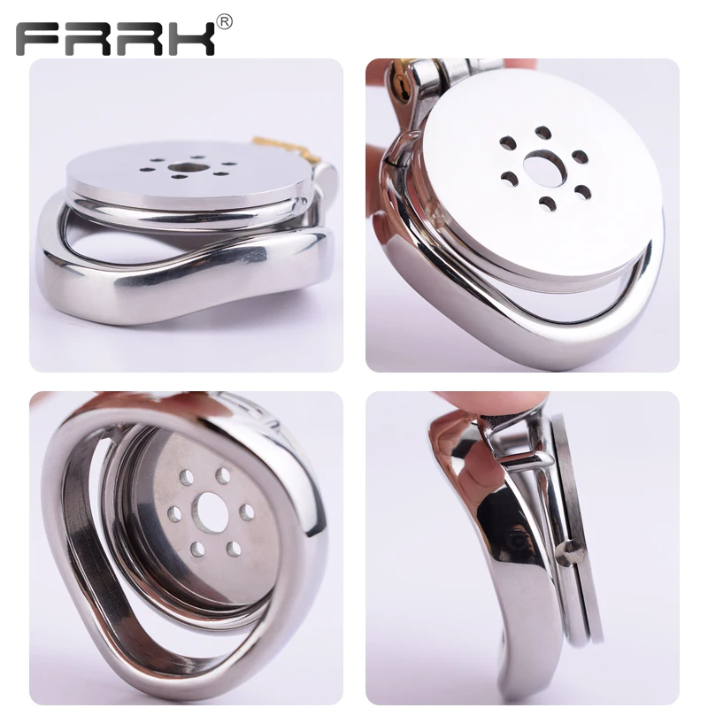 FRRK Pancake Chastity Cage with Built-in Lock Metal Penis Rings Stainless Steel BDSM Adults Sex Toys Erotic Intimate Products