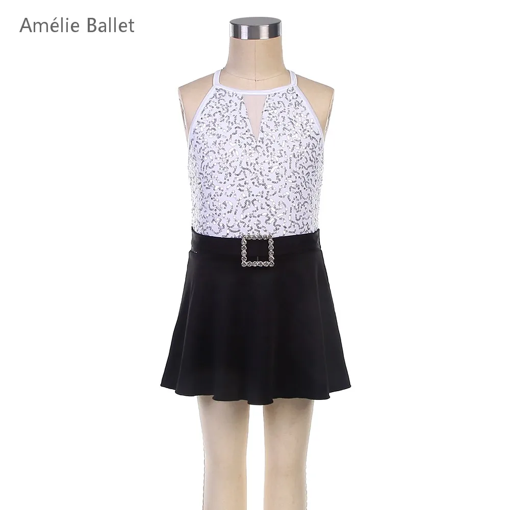 

25125 Новый балетный костюм, белый лиф из спандекса с блестками, топ, балетный костюм, сценический танцевальный костюм, танцевальная одежда для джаза/тап