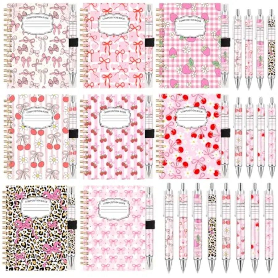 

24 Pack s Composition Notebooks Bulk Including Spiral Notebook and Black Ink Ballpoint Pens Coquette s Back to School Gift for