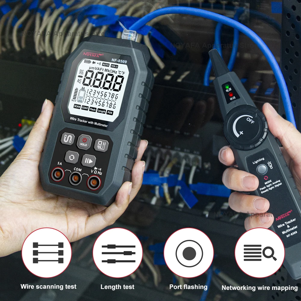 Imagem -03 - Noyafa-upgrade Network Cabo Tester Multímetro Tensão Atual Resistência Teste Poe Ncv ac dc Lcd Wire Tracke nf 8509 Novo