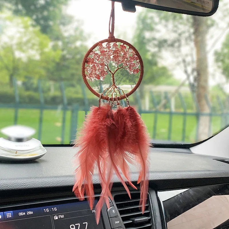 Crystals Suncatcher Car Hanging Ornaments Handcrafted Natural Stones Gravel Tree of Life Dream Catcher Nordic Home Room Decor