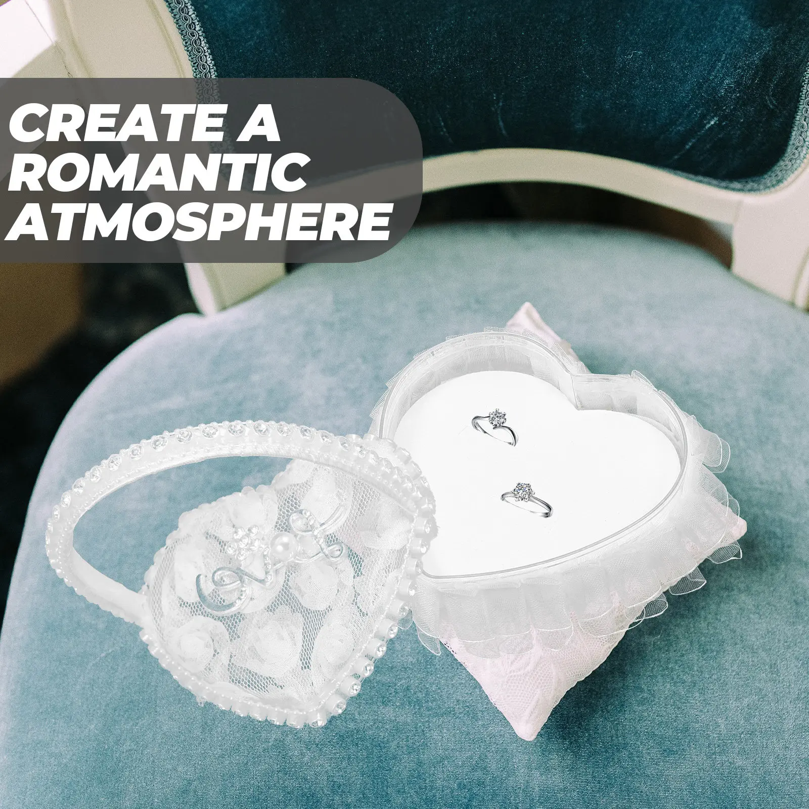 Elegant Rings Pillow Heart Shape to Hold Wedding Cushion for Heart-shape Holder Groom Bride