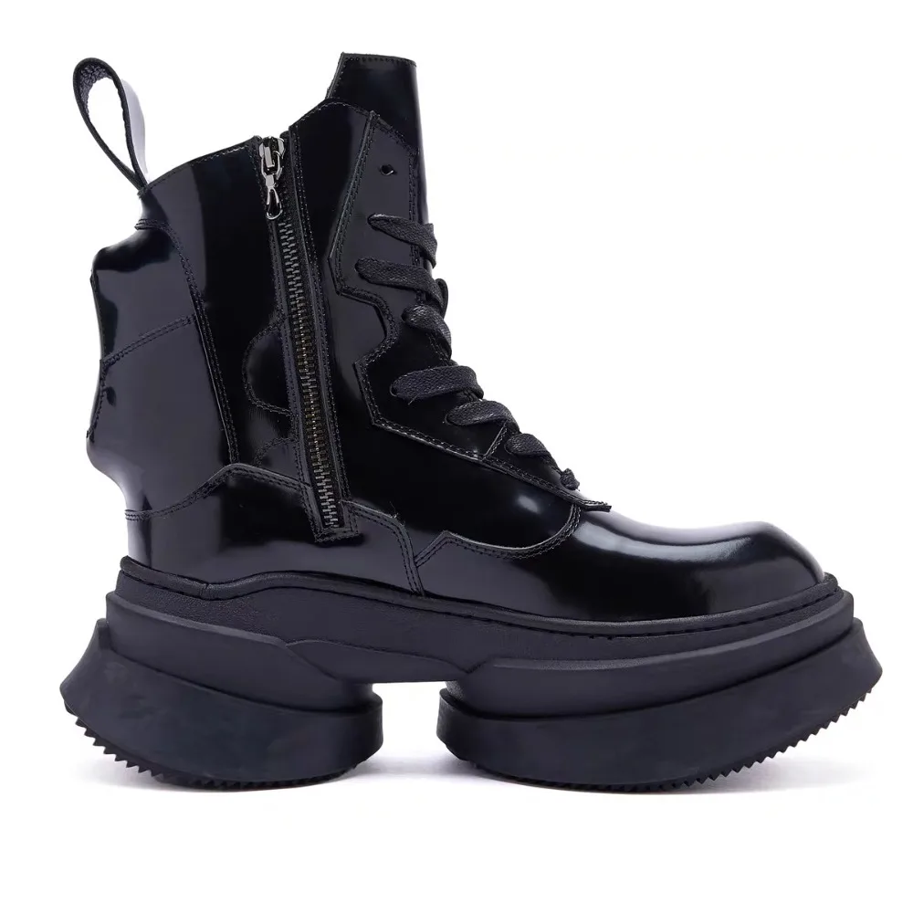 

NIGO Men's High Street Punk Style Short Boots Autumn Fashion Trend Heightening Thick Bottom Patent Leather Work Boots #NGSH1639