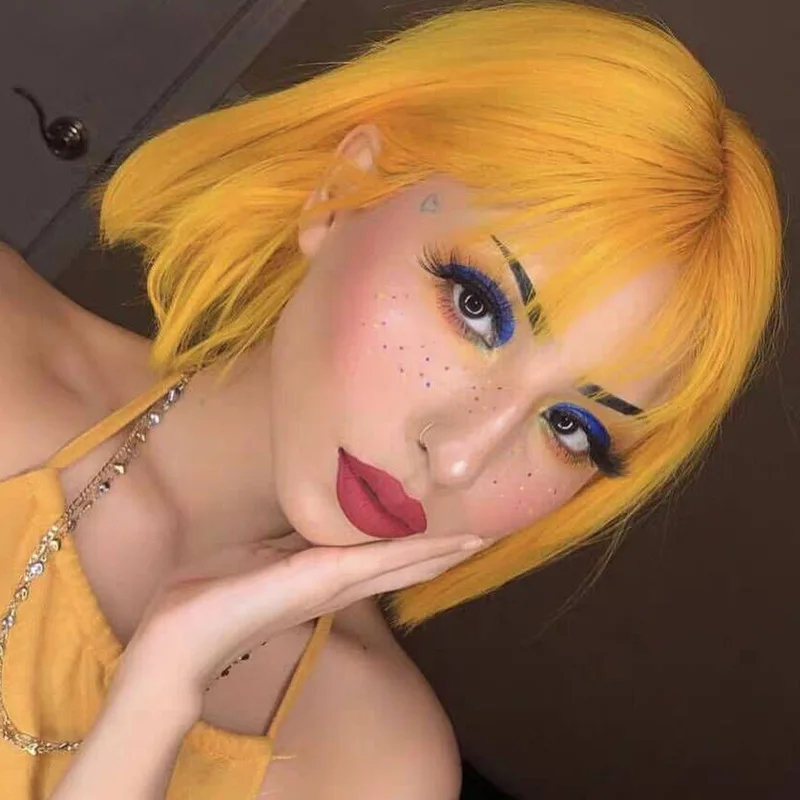 

Европейские и американские женские синтетические разноцветные короткие волосы боб с челкой, короткий прямой парик на всю голову для повседневного ношения