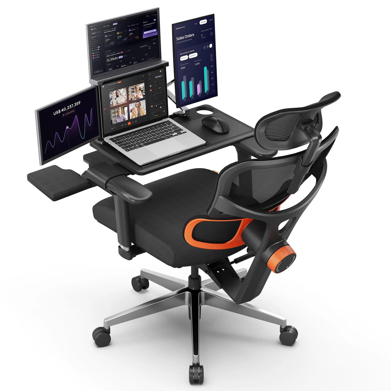 NEWTRAL Ergonomischer Stuhl mit Schreibtischplatte, anpassbarer Lendenwirbelstütze, Fußstütze, 4-fach verstellbarer Rückenlehne, Armlehne und Kopfstütze, NT002 SCHWARZ