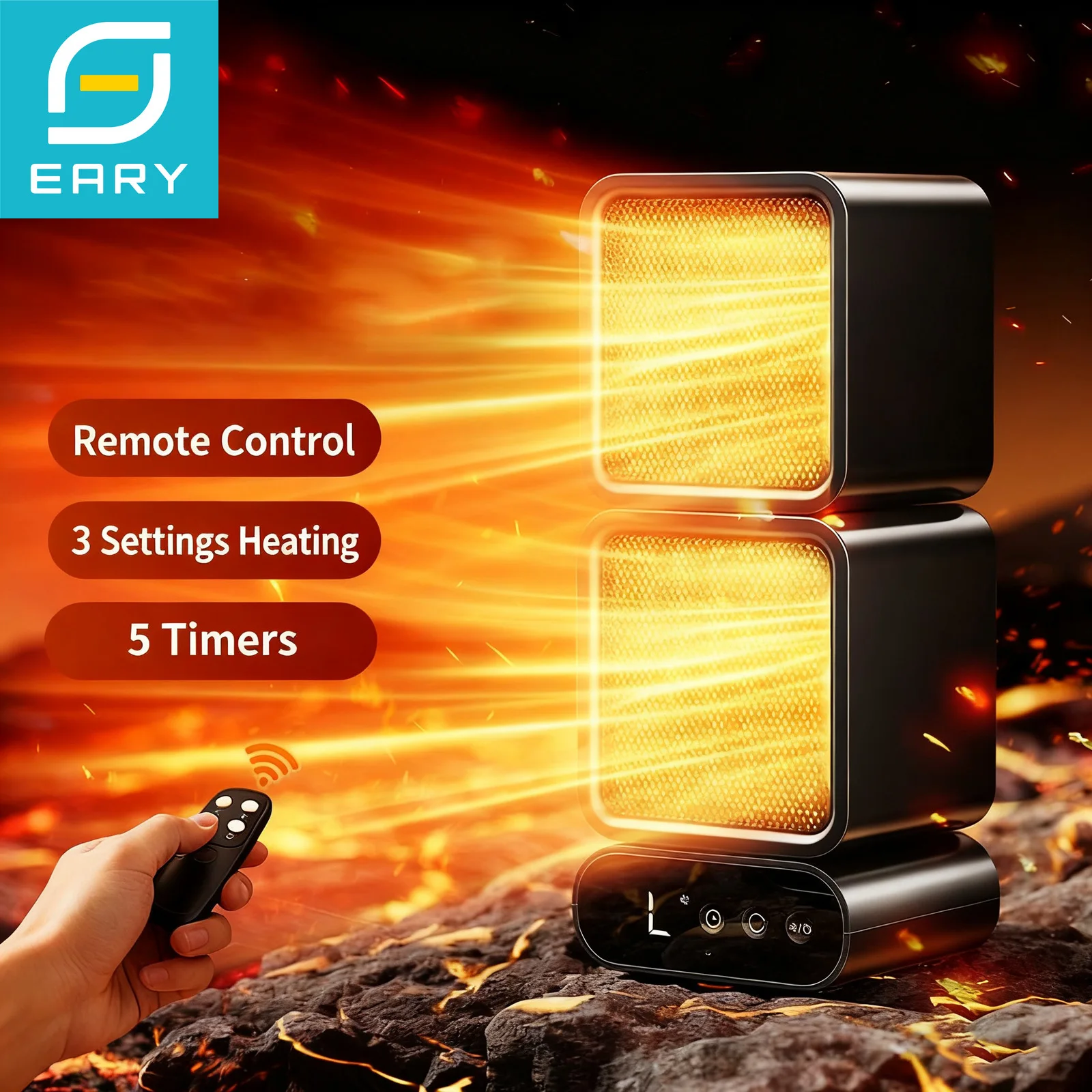 

Eary 1400W Dual-Head Desktop Heater Portable Space Heaters Indoor Use with Remote 5 Timers & 3 Settings Heating for Home Bedroom