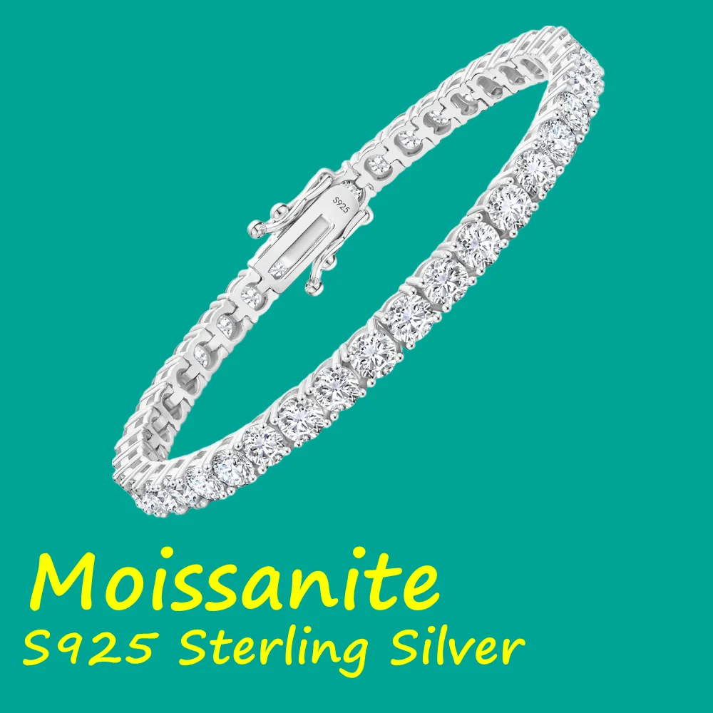 

3/4/5/6.5MM S925 Sterling Silver Moissanite Tennis Bracelet for Women man D Color VVS1 with GRA Jewelry Gift
