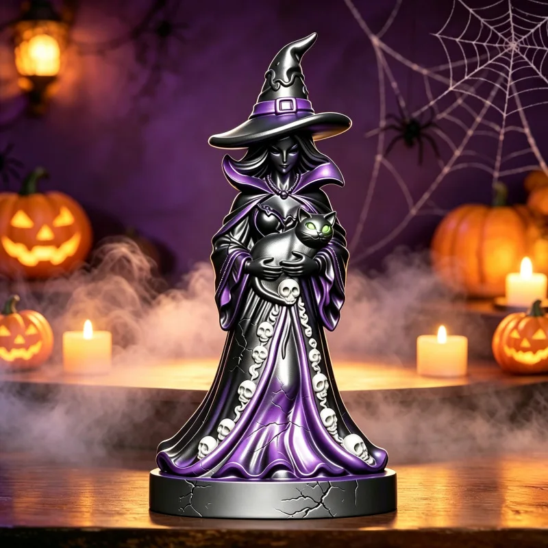 Halloween Witch Statue Ornament Resin Vintage Witch Figurine Desktop Home Decorations Spooky Festival Atmosphere Tabletop Decor
