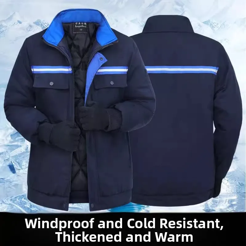 سترة قطنية سميكة دافئة لشتاء 2023 مقاومة للأوساخ ومقاومة للتآكل، معطف حماية للعمال للأعمال الشاقة