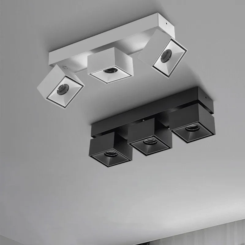 Square mounted LED spotlights 1/2/3/4/ head. Folding living room without main light COB ceiling grille light dimmable downlight