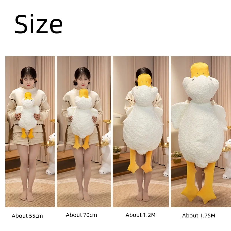 55cm-1.75M Giant Duck Plush Toy Stuffed Big Mouth White Duck lying Throw Pillow for Boy Girl Nap Sleeping Cushion Pregnant Leg