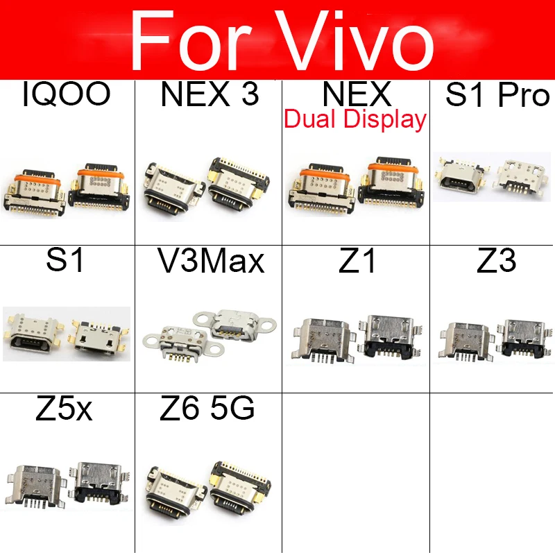 1PC USB Jack Port For Vivo IQOO NEX 3 S1 V3Max Z1 Z3 Z5X Z6 5G Pro Dual Display Usb Jack Dock Socket Repair Parts