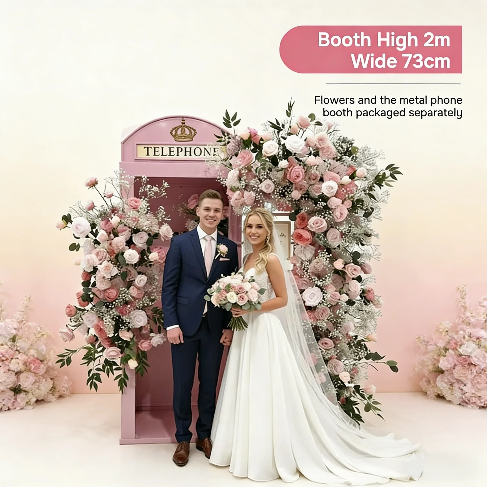

Wholesale Pink Phone Booth London Retro Booth Artificial Flower Decor Wedding Backdrop Wedding Decor