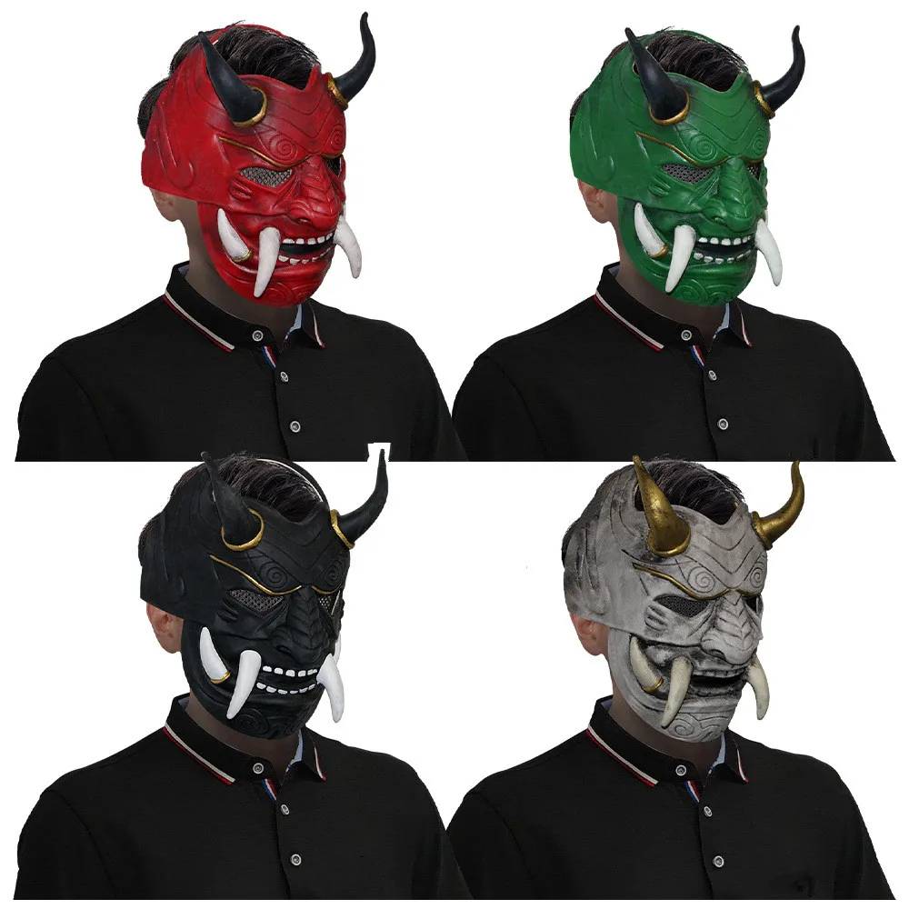 Vollgesichtsmaske Halloween Latexmaske Cosplay für Prajna Kopfbedeckung Samurai Böse Kabuki Partymaske Dekoration – Detail 8