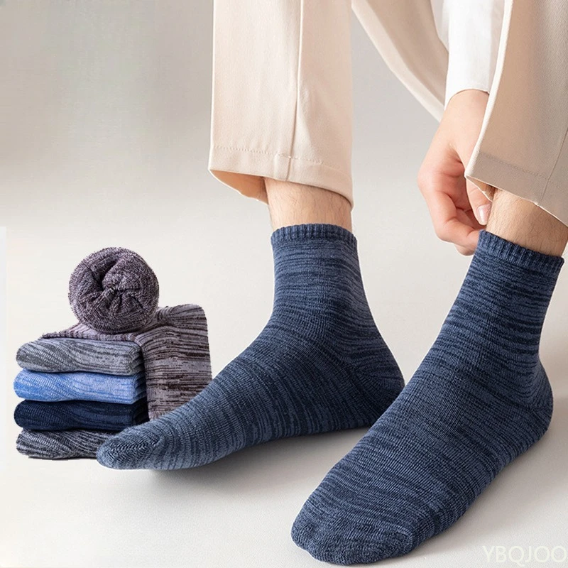 5 Paar Socken für Herren, Winter, kältebeständig, warm, mittlere Röhrensocken, Herbst und Winter, warm, Schneeflocke, gestreift, lässige Business-Socken