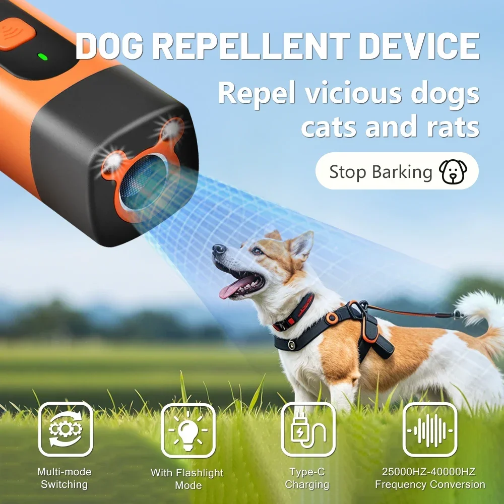 Rechargeable 25KHz Frequency Transmitter Sonic Dog Repeller, 50ft Range Dog Bark Deterrent, Anti Bark Device Dog Training Tool