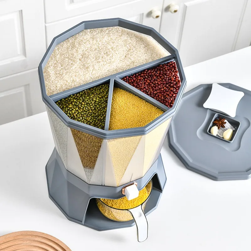Kitchen Classification Rotating Rice Bucket Grains and Grains Press Sealed Tank Plastic Rice Storage Bucket