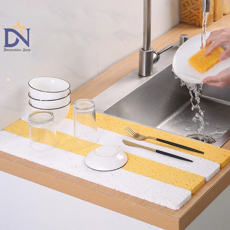 Kitchen Sink Splash Guard Sponge Adjustable Dish Drying Mat Bathroom Sink Water Catcher Absorbent Mat Countertop Protector