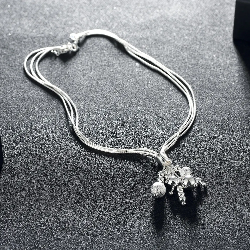 Women's 925 Sterling Silver Beaded Tassels Necklace, Creative Gift