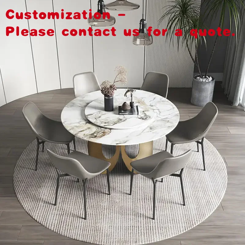 

custom.ATUNUS New Modern Luxury Sintered Stone Ceramic White Black Top Metal Stand with Black Powder Coated Round Base Dining Ta