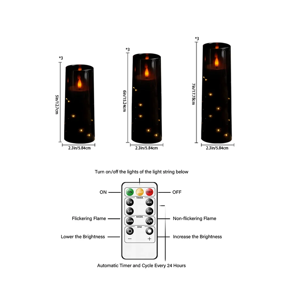 3PCS Acrylic Flameless LED Candles String Lights Timer Dimmable Flickering for Halloween Thanksgiving Fall Harvest Party Table