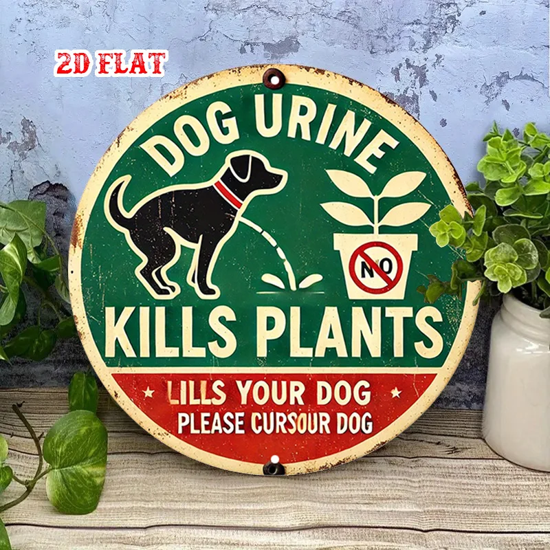 2D Flat 1pc Garden Warning Round Aluminum Sign, Dog Urine Round Wall Decor No Cursing Rustic Metal Wall Art
