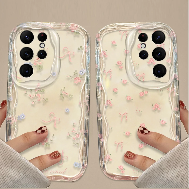 Simple Flower Rose Clear Case For Samsung Galaxy S25 S24 Ultra S23 S22 S21 Plus FE A56 A36 A26 A16 A