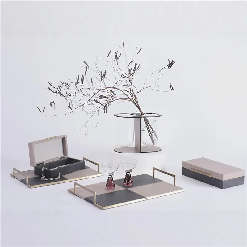 Modern Luxury Leather Storage Box with Metal Handle Decorative Tray for Living Room Soft Furnishing Accessories Home