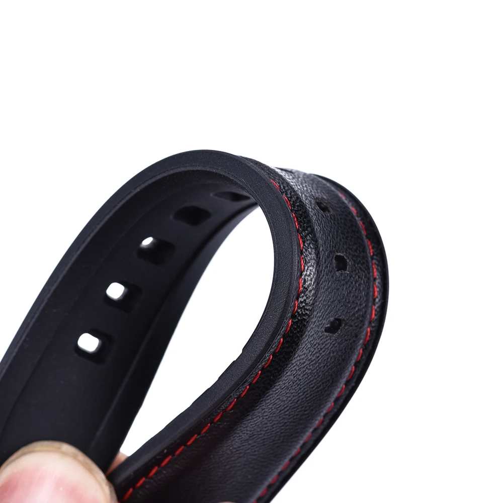 Top Leather Silicone Watch Strap 20mm 22mm Soft Material Silicone Watch Band Leather Wrist Strap Universal Watch Accessories Men