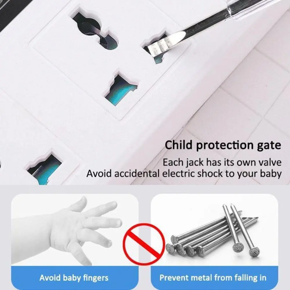 Plastic Universal Power Strip USB Charging Wall Mountable Extension Independent Switch Safety Protection USB Power Strip