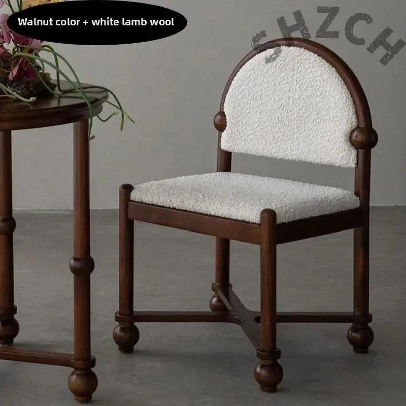 Vintage Solid Wood Accent Chair – Medieval-Inspired Cafe & Dining Seat with Backrest, Space-Saving Design