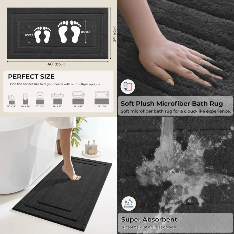 

Large Bathroom Rugs Non Slip Washable, 24 x 48, Water Absorbent Bath Mats for Bathroom, Thick Soft Shaggy Bath Rug, Microfiber