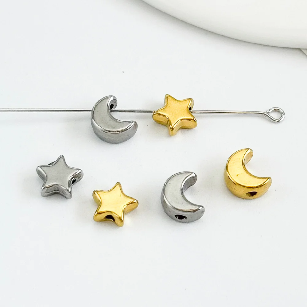 تصميم ودي 7*8 مللي متر 100 قطعة فاصل نجمة/خرز من الفولاذ المقاوم للصدأ للأساور/مجوهرات ذاتية الصنع خرز فضفاض/شكل قمر/صناعة يدوية # 195418