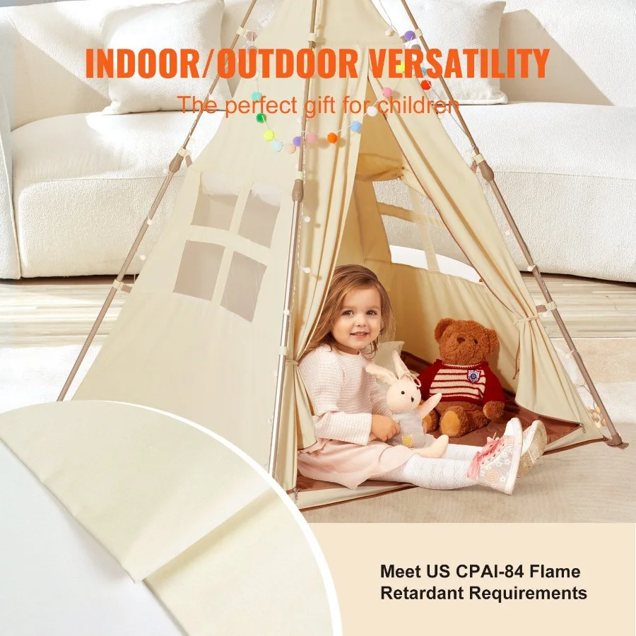 Tienda de juegos VEVOR, tienda tipi para 15 años, tienda con ventanas para interiores y exteriores, tienda plegable para niños pequeños con estera y Ca