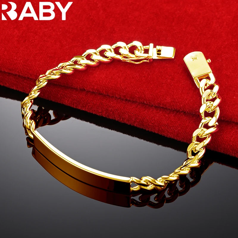 

URBABY 18K Gold Geometry 8mm Side Chain Bracelets For Men Women Fashion Wedding Engagement Party Jewelry Charms Accessories