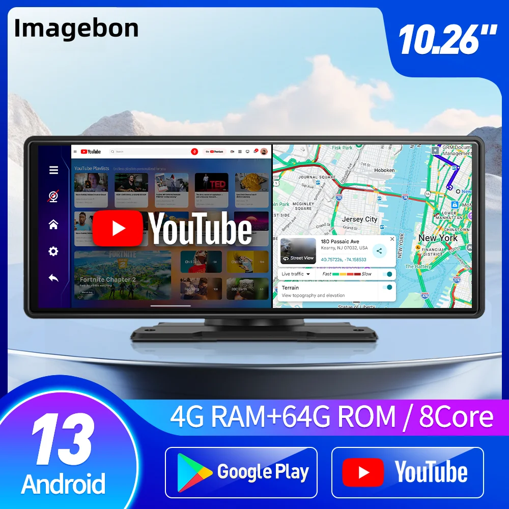 Image of Imagebon E64 10,26" Android 13 8-Kern 4+64G CarPlay Android Auto GPS-Navigation Google Youtube Auto-Dashcam Rückspiegelkamera DCR