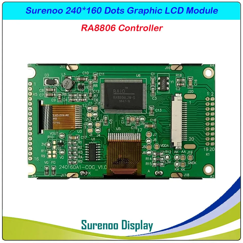 3.12" 240160 240*160 COG Graphic Matrix LCD Module Display Screen build-in RA8806 Controller Blue White with LED Backlight