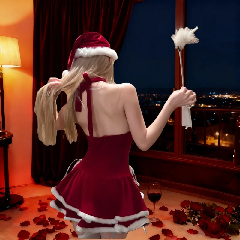 Sacred Sensual Underwear Hot Skirt Christmas Santa Costume Red and White Short Skirt Fun Costume Elegant Role-Playing Set Girl's