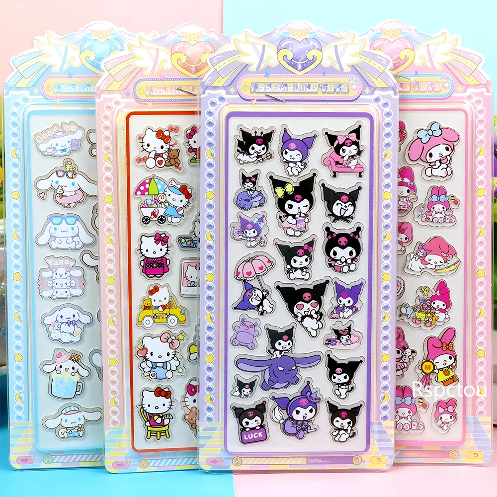 4pcs Kawaii Sanrio Acryl 3D Relief Stickers Esthetische Anime Decals Speelgoed Waterdicht Cinnamoroll My Melody Kuromi Sticker