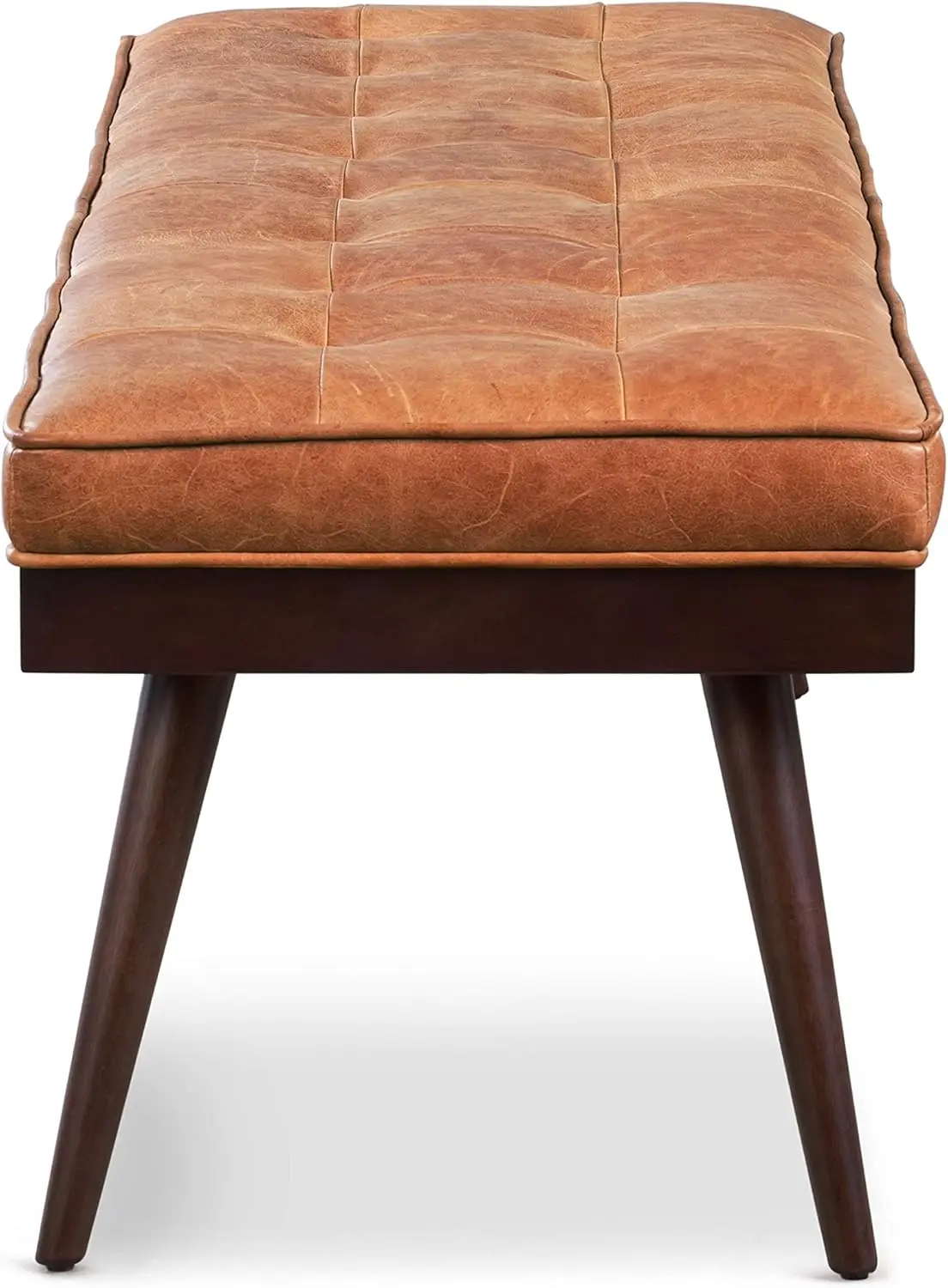 55" Tufted Leather Bed Bench for Bedroom End of Bed - Living Room Entry Way Bench - Pure Italian Leather Upholstery